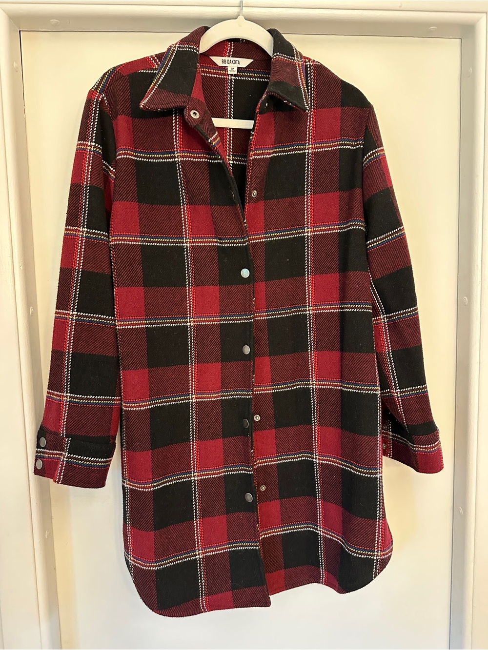 BB Dakota Red & Black Plaid Shacket Jacket